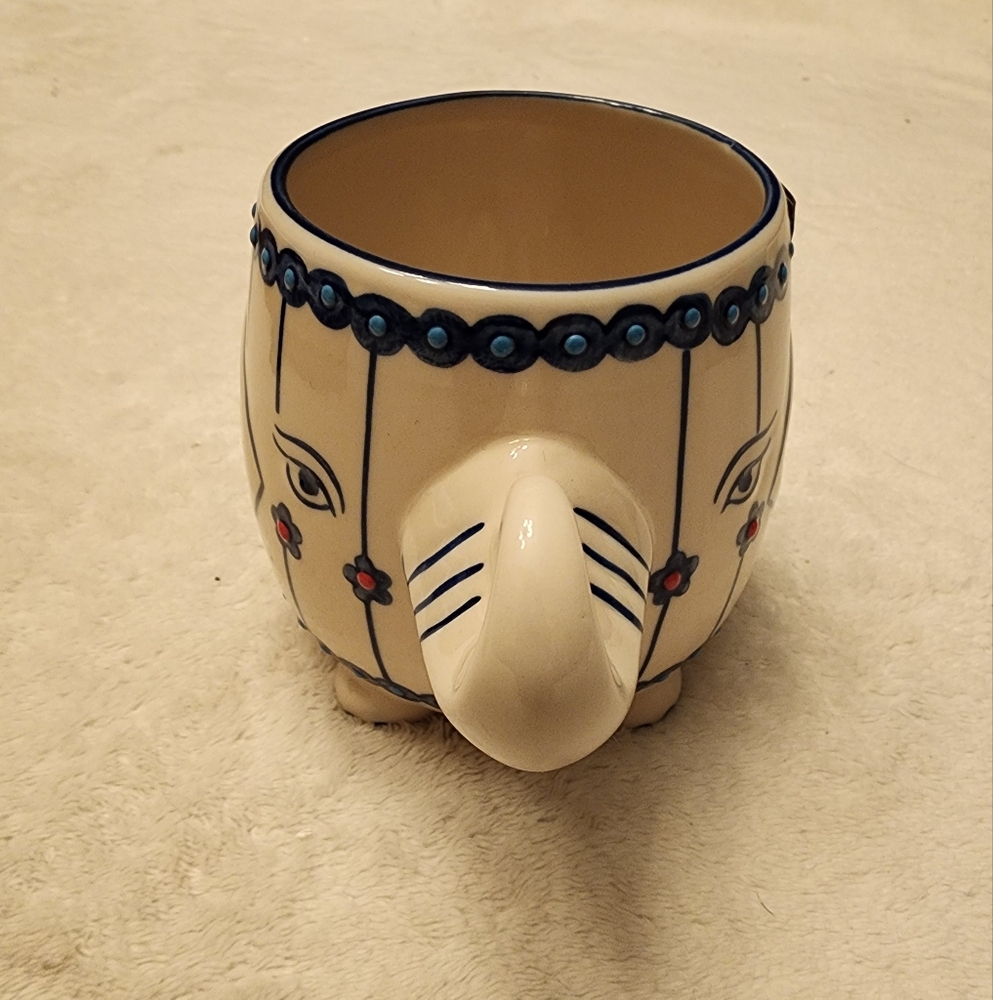 Elephant Design Ceramic Mug - Blue and Cream